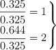 \left \dfrac{0.325}{0.325} = 1 \atop \dfrac{0.644}{0.325} = 2 \right \}