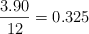 \frac{3.90}{12} = 0.325