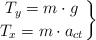 \left T_y = m\cdot g \atop T_x = m\cdot a_{ct} \right \}