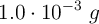 1.0\cdot 10^{-3}\ g