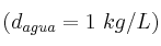 (d_{agua} = 1\ kg/L)