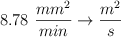 8.78\ \frac {mm^2}{min} \to \frac {m^2}{s}