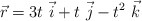 \vec r  = 3t\ \vec i + t\ \vec j - t^2\ \vec k