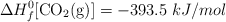 \Delta H^0_f[\ce{CO2(g)}] = -393.5\ kJ/mol