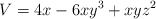 V = 4x - 6xy^3 + xyz^2