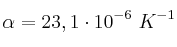 \alpha = 23,1\cdot 10^{-6}\ K^{-1}