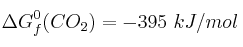 \Delta G^0_f(CO_2) = -395\ kJ/mol