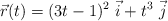 \vec r(t) = (3t-1)^2\ \vec i + t^3\ \vec j