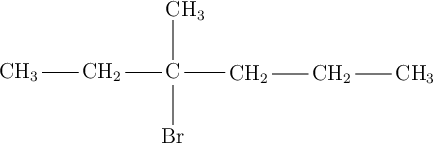 \chemfig{CH_3-CH_2-C(-[2]CH_3)(-[6]Br)-CH_2-CH_2-CH_3}